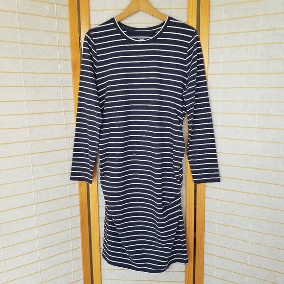 Old Navy Maternity Dress Size Large Long Sleeves Nautical Stripe Navy Blue - Picture 1 of 9